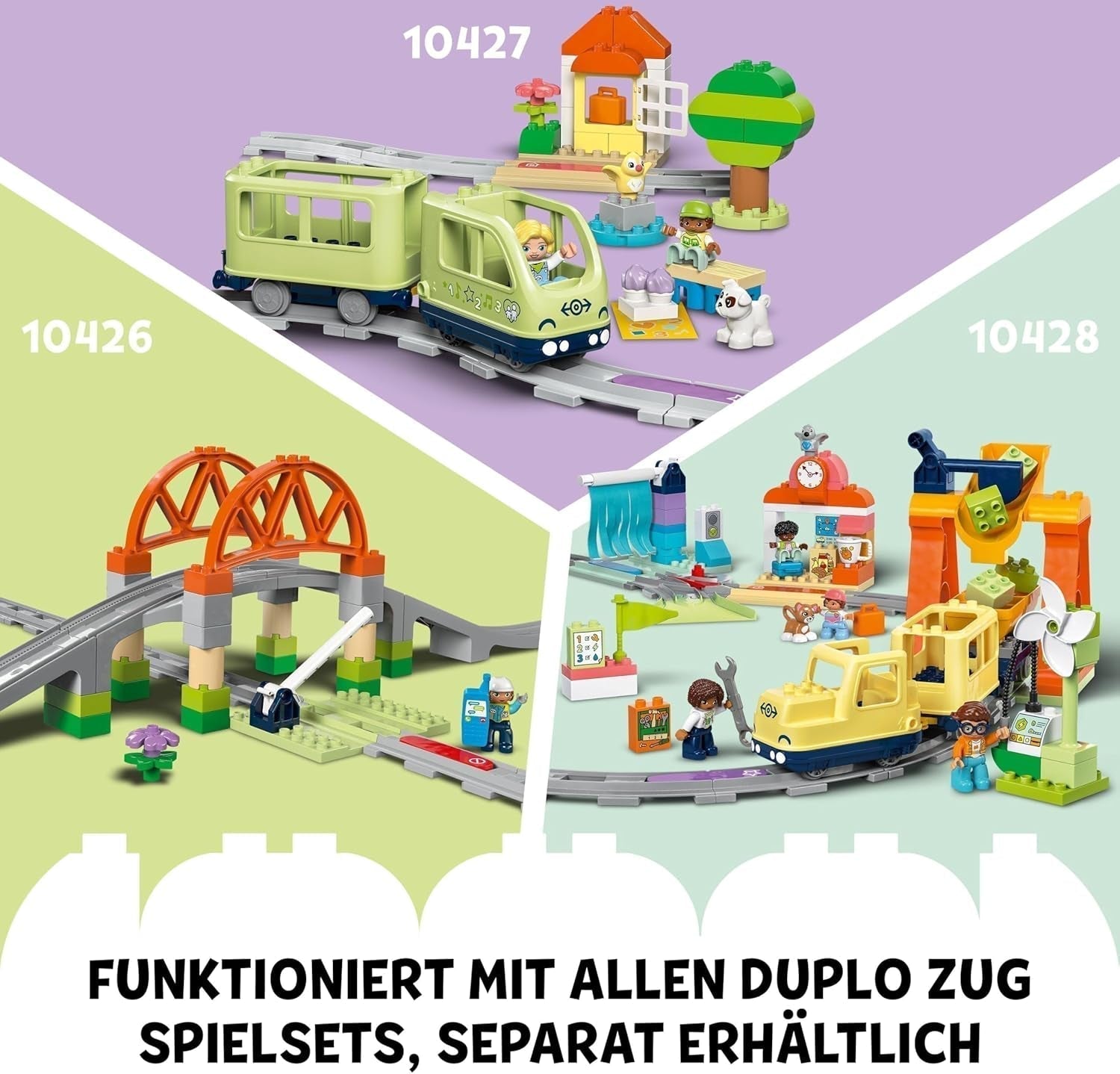 LEGO DUPLO Town Ferrovia interattiva grande, Giocattolo da costruzione per bambini dai 3 anni, Locomotiva Push & Go con luci e suoni, Parti di binari, Giocattolo educativo per bambini in età prescolare 10428 Set da costruzione Beuche den LEGO-Store