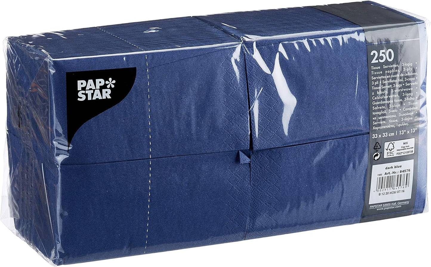 Papstar 84576 250 fazzoletti, 3 veli 1/8 pieghe 33 cm x 33 cm, blu scuro