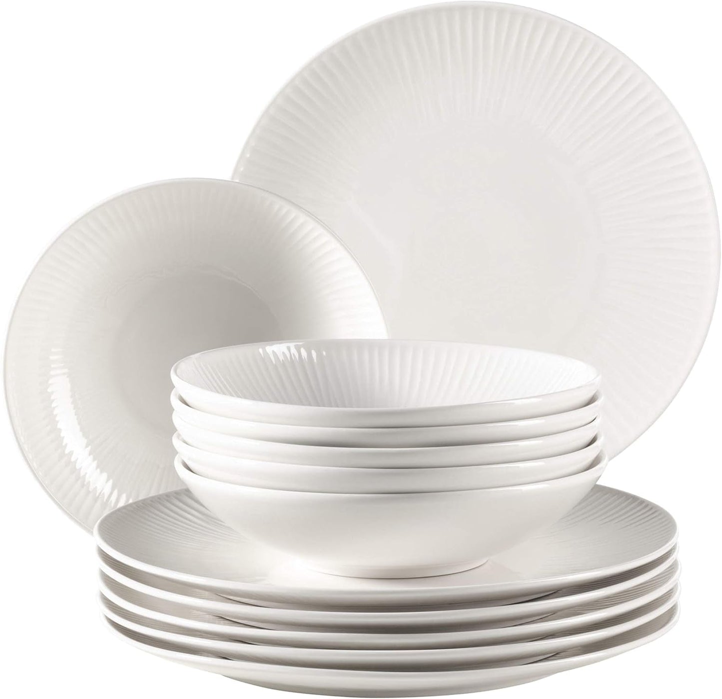 MÄSER 931461 Dalia Servizio da tavola per 6 persone in porcellana per hotel di alta qualità, bianco, set di piatti da 12 pezzi in design vintage, porcellana resistente