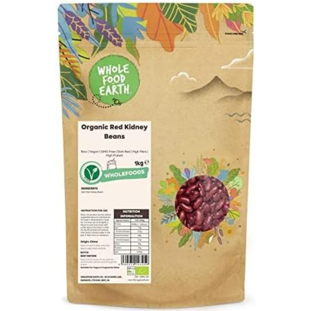 Fagioli rossi Wholefood Earth Organic 1kg Crudo | Vegano | Non OGM | Rosso scuro | Ricco di fibre | Ricco di proteine ​​| Certificato biologico