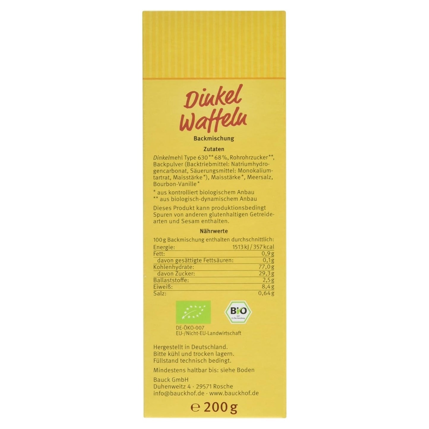 Demeter Bauck Hof Bio Dinkel Wafflen, 200 G Miscela per cuocere e cuocere Naty Shop