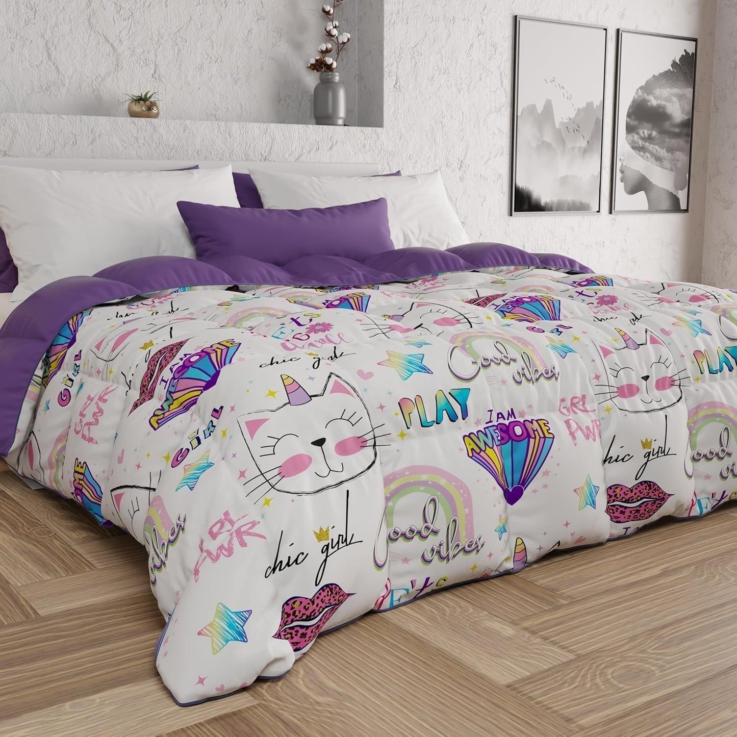 PETTI Artigiani Italiani - Trapunta invernale, Trapunta invernale, Doubleface, Stampa monocolore e digitale, Microfibra anallergica 100%, Trapunte e piumini Made in Italy Naty Shop