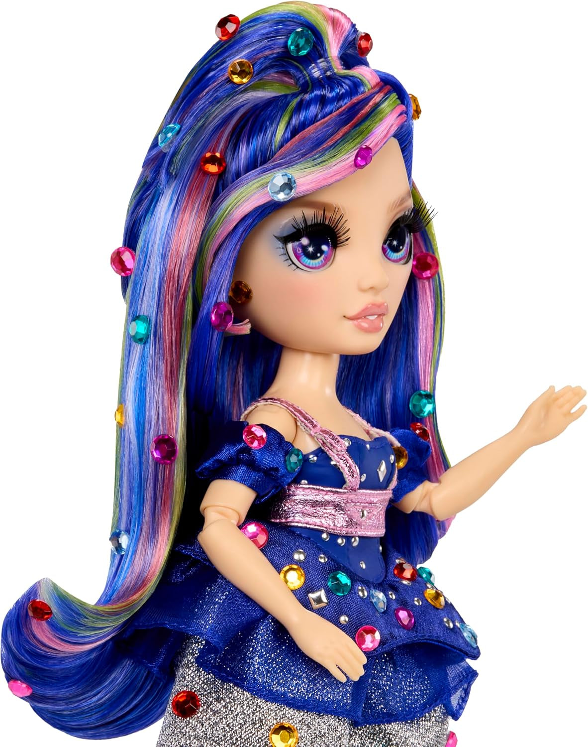 Rainbow High Be Dazzling - Genevieve Bleue - Bambola alla moda blu da 28 cm con strumento per abbellimenti, pietre preziose scintillanti e accessori per lo styling