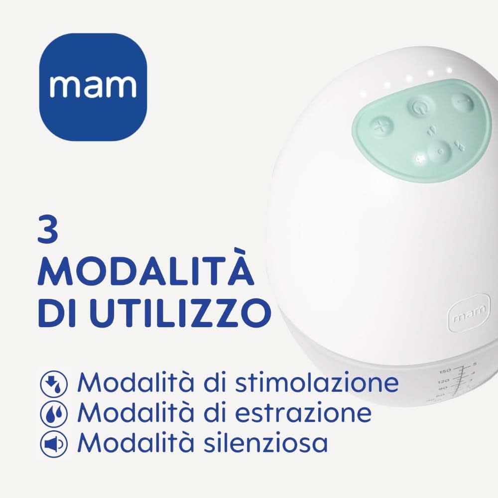 MAM Move Tiralatte portatile con 3 modalità di funzionamento e 5 livelli di intensità, rivestimento in silicone Skinsoft, regolabile in 4 taglie Accessori Alimentazione e Allattamento Bebe Naty Shop