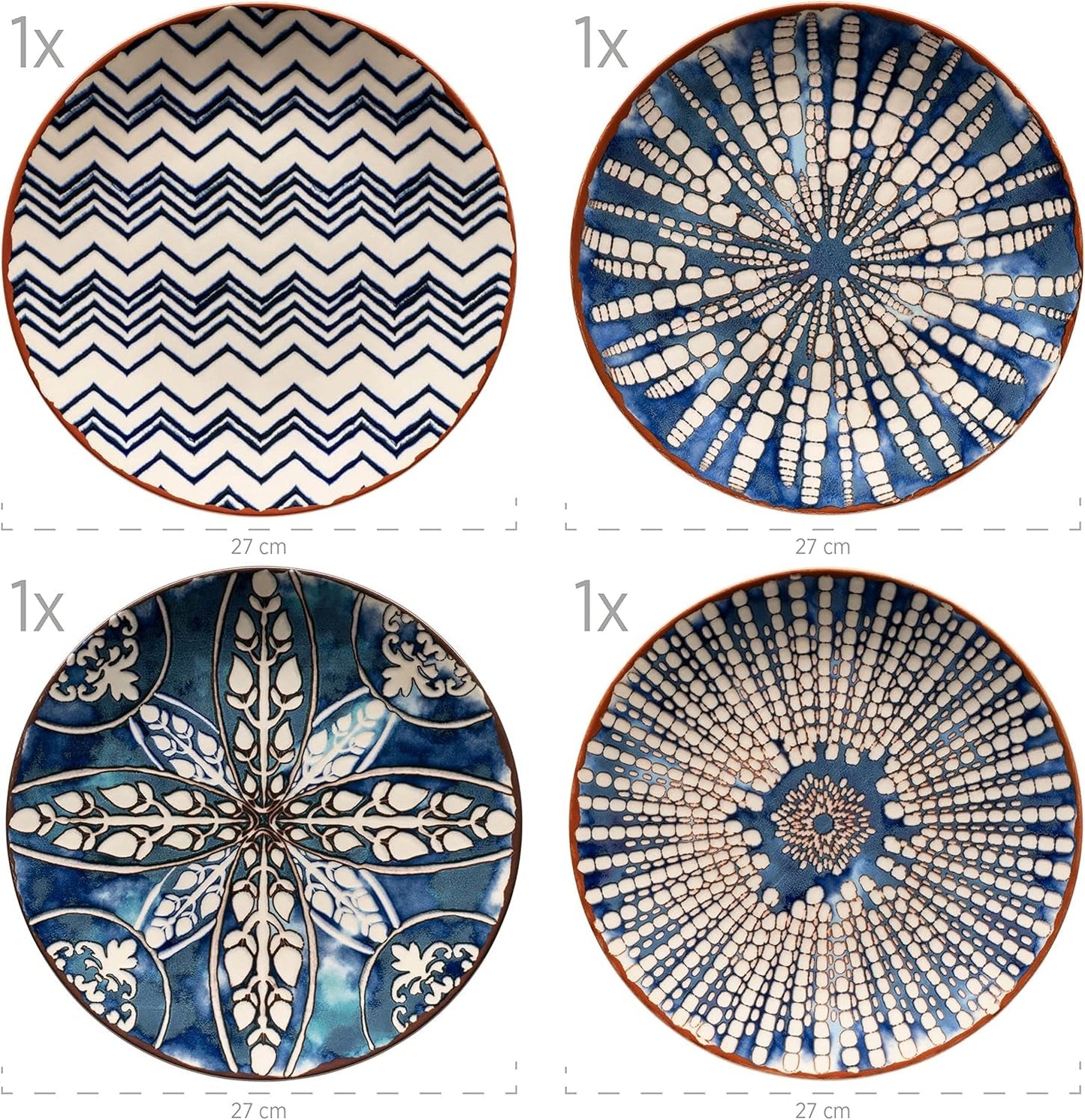 MÄSER 934017 Iberico Blue Servizio da tavola per 4 persone, 12 pezzi, stile moresco, vari design vintage in bianco e blu, ceramica
