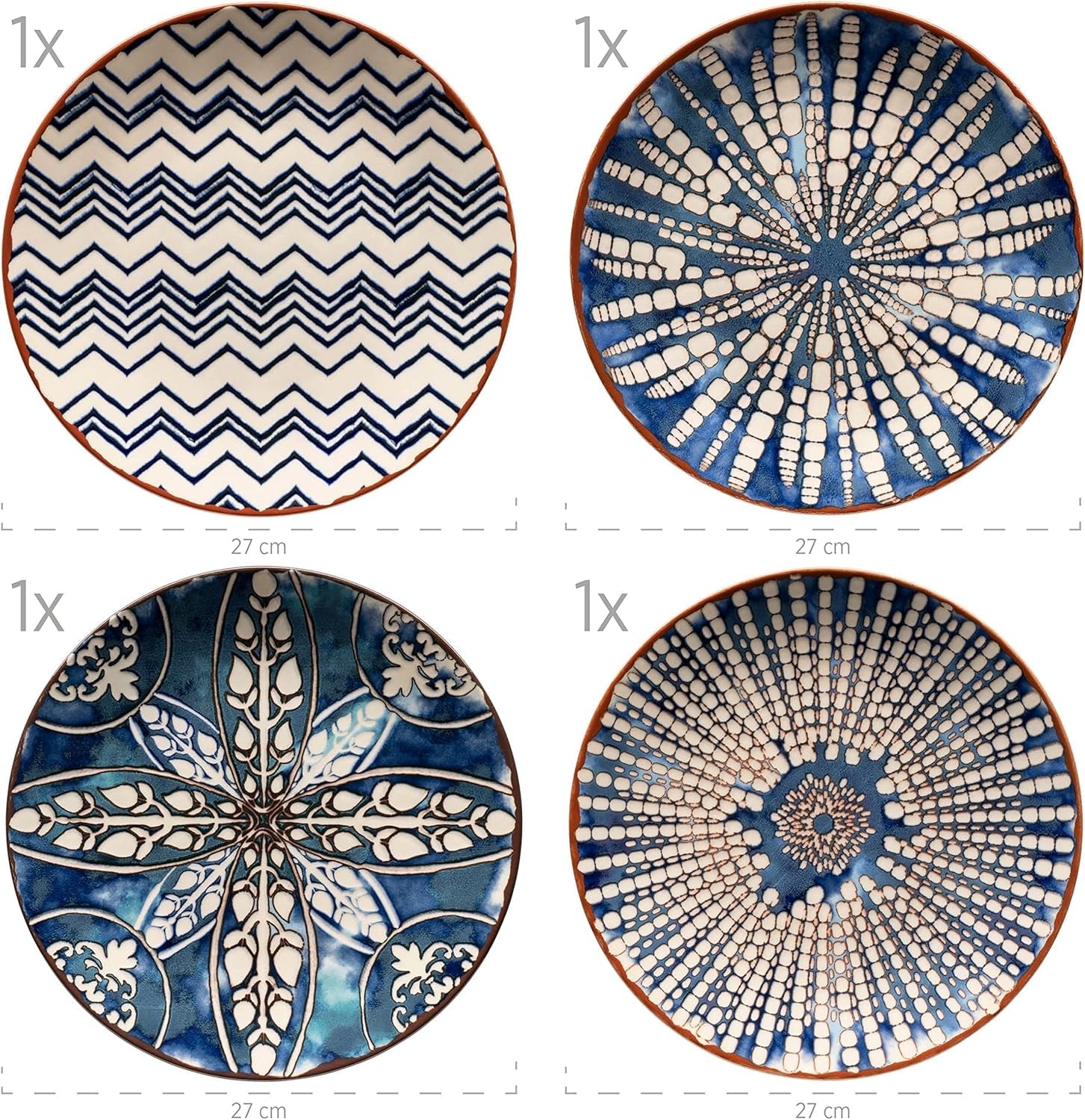 MÄSER 934017 Iberico Blue Servizio da tavola per 4 persone, 12 pezzi, stile moresco, vari design vintage in bianco e blu, ceramica