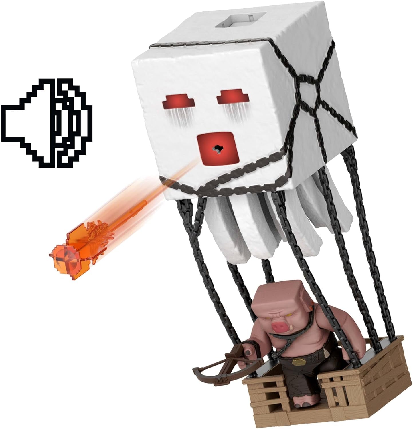 Mattel Minecraft Action Figure Set, Ghast con attacco di fuoco, luci, rumore, motorino di avviamento e proiettile, Guerriero Piglin, ispirato al film, Action figures JFB69 Naty Shop