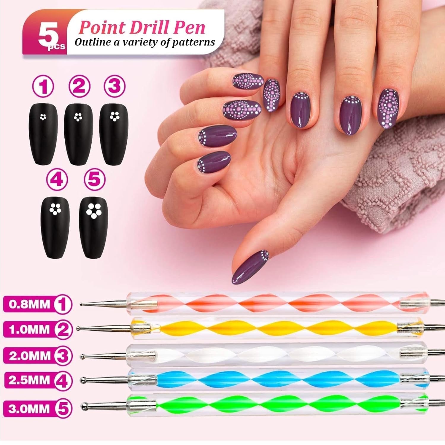 Set di spilli e decorazioni per nail art, Set di accessori per decorazione nail art, 15 pezzi di pinsel, 5 adesivi in ​​rilievo, 5 penne a punti, strasssteine ​​​​Nägel, ultra-colori paillette di gel per unghie artistiche