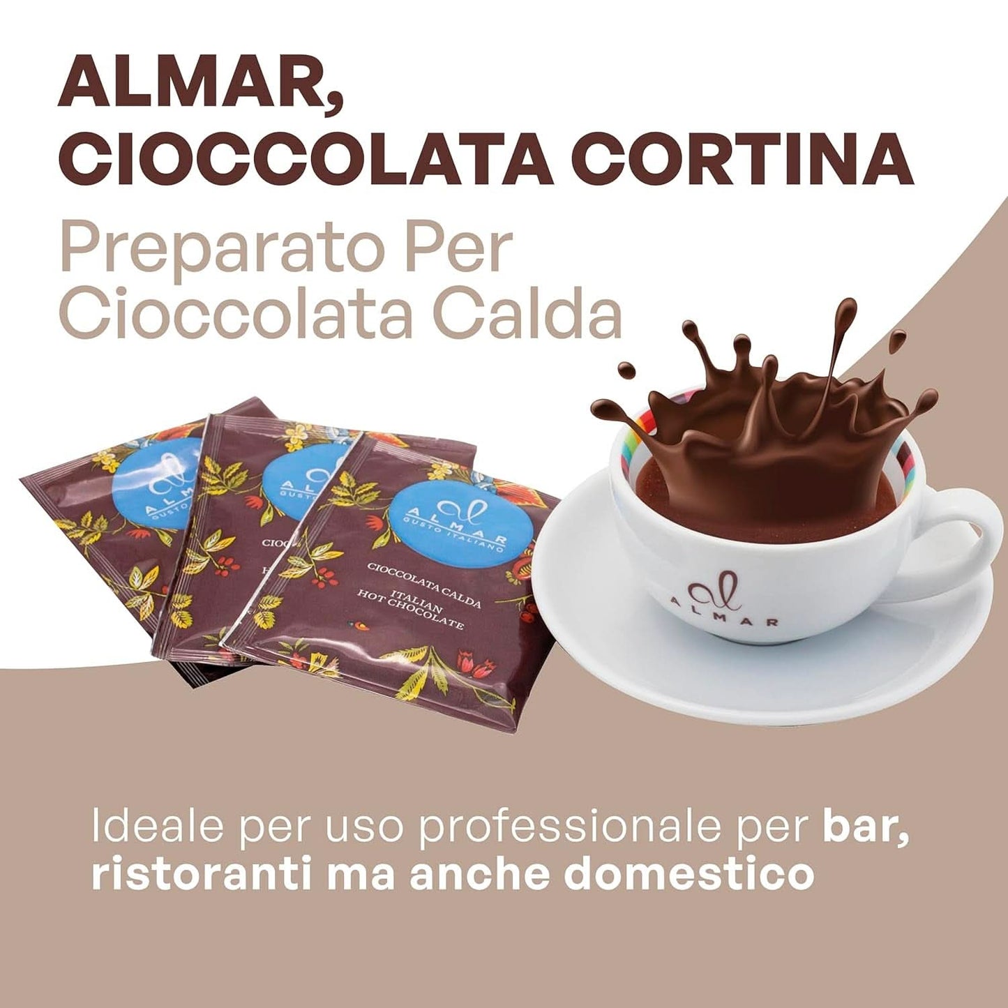 Cioccolata calda italiana Cortina gusto CLASSICO - (15 X 30 g) Monoporzione, busta, 450 g Cacao e Cioccolata Calda Naty Shop