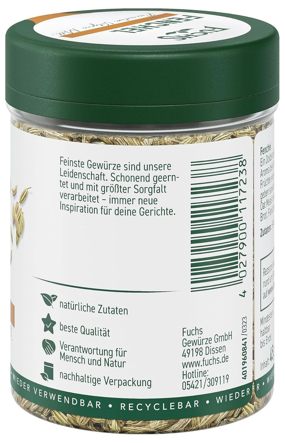 Fuchs - Finocchio intero - sapore dolce e piccante per macedonie - 45 g Condimente Naty Shop