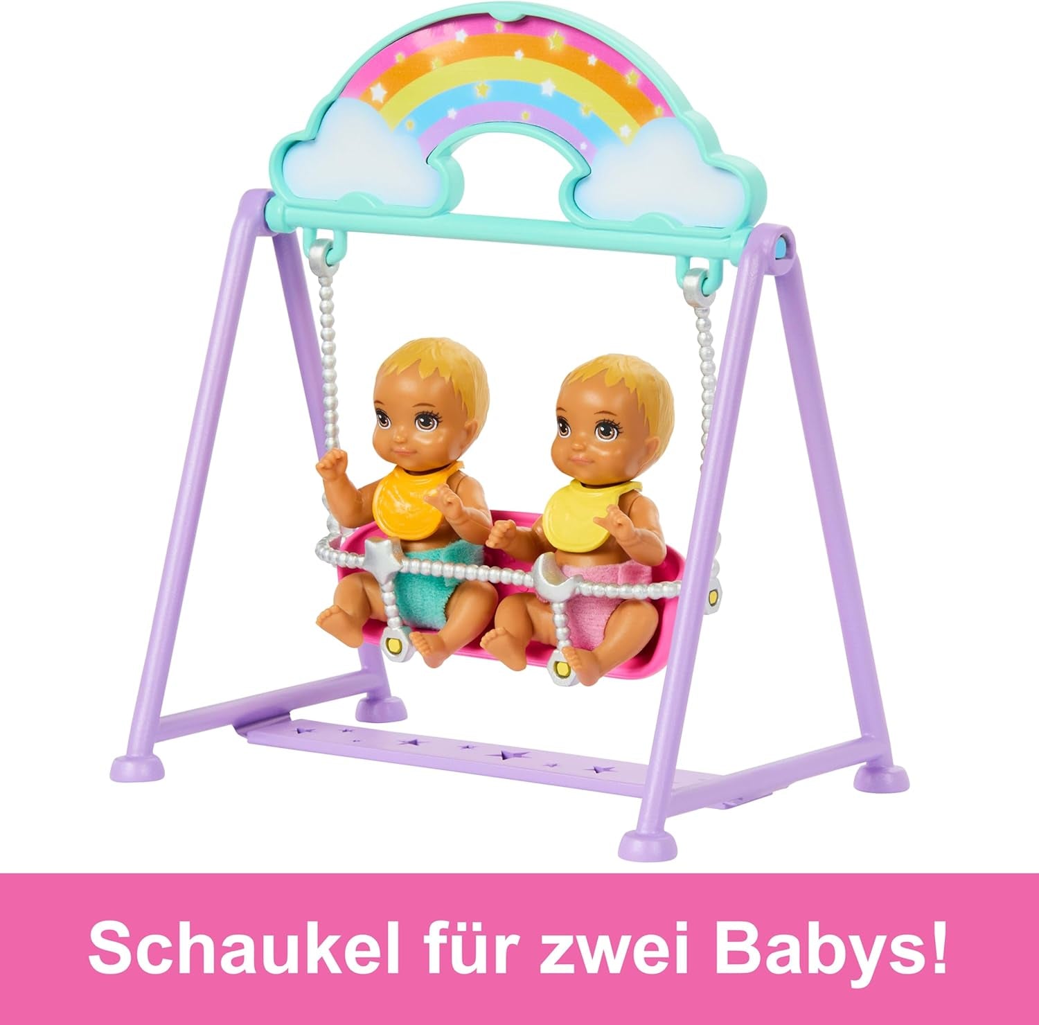 Barbie Skipper bambola e casetta con accessori, include bambole gemelle, 1 culla, 1 altalena, 1 dondolo e altro, HXM99