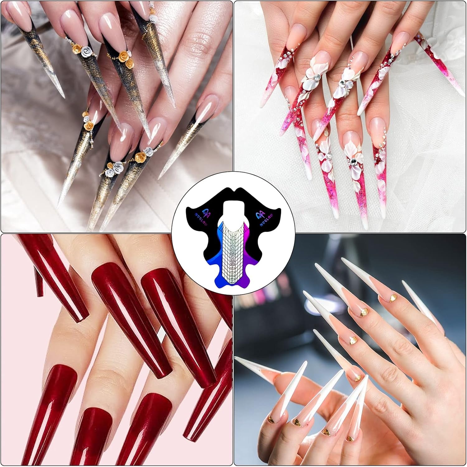 ® 100 Sagome per Unghie e 1 Foglio da 24 Dischi Adesivi Trasparenti per Unghie, Sagome per Estensione Unghie, Sagome Autoadesive per Estensione Unghie in Gel, Accessori per Unghie Artificiali