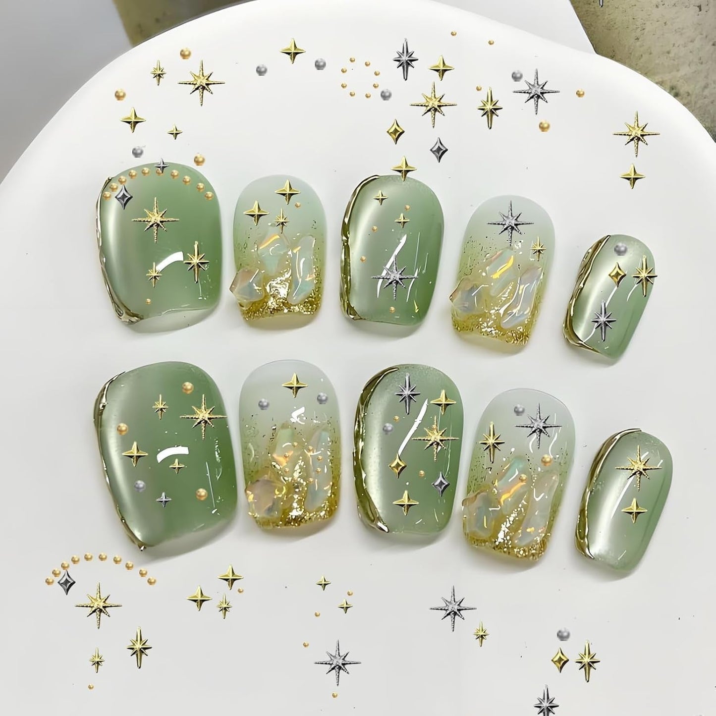 3400 Stück Goldene Und Silberne Sternperlen, Goldene Nagelanhänger, Zubehör Für Nagelschmuck, Schöne Sternnagelanhänger Für Nägel,Nail Art Strass