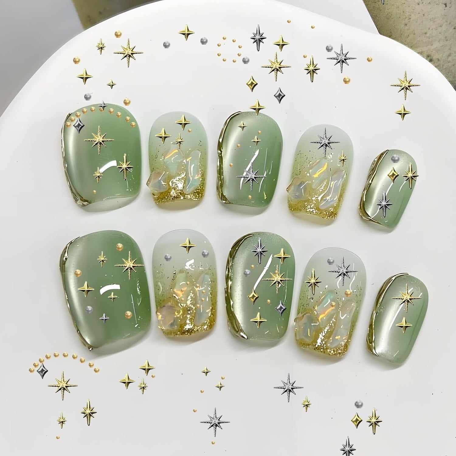 3400 Stück Goldene Und Silberne Sternperlen, Goldene Nagelanhänger, Zubehör Für Nagelschmuck, Schöne Sternnagelanhänger Für Nägel,Nail Art Strass