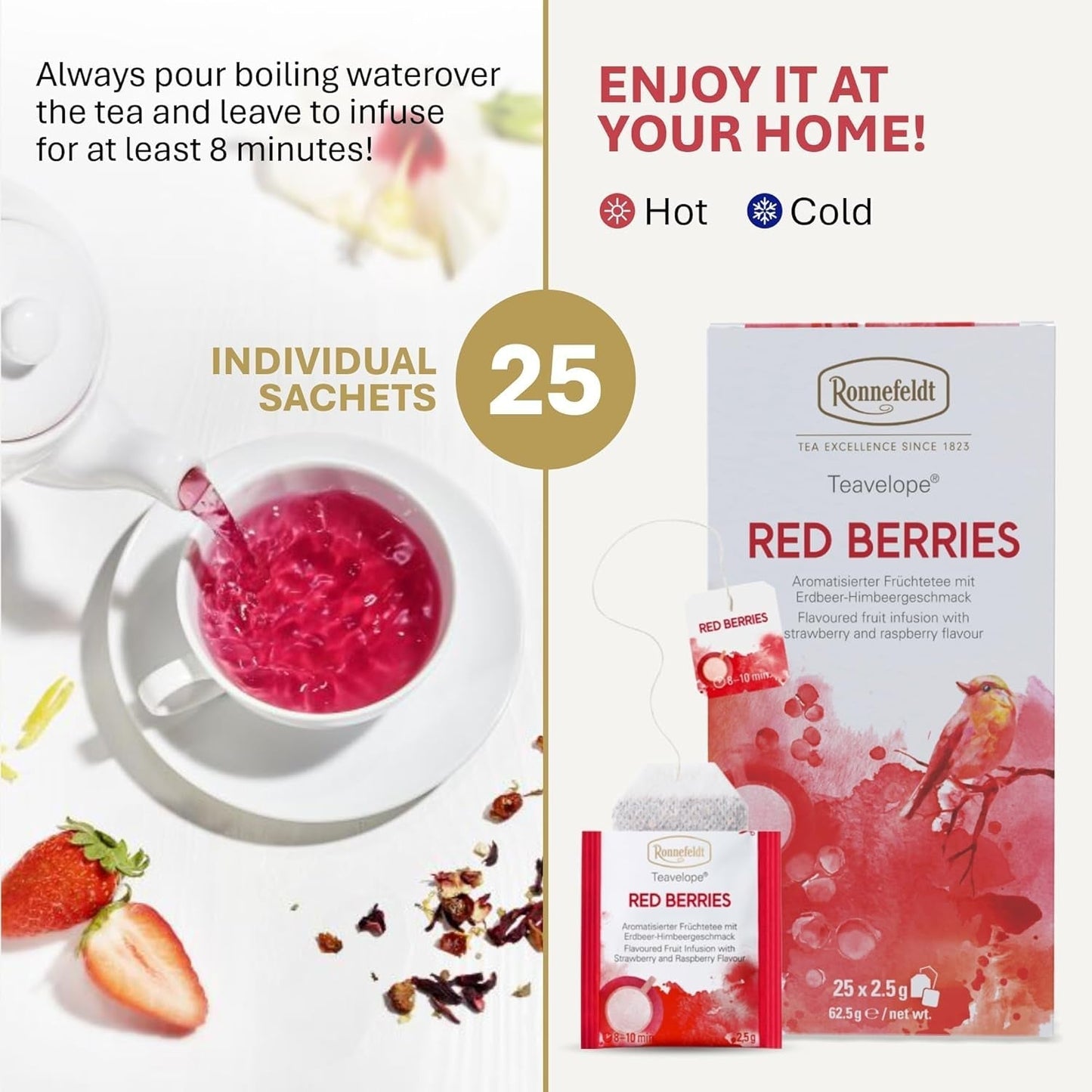 Teavelope "Red Berries" - tè alla frutta al gusto di fragola e lampone, 25 bustine di tè, 62,5 g