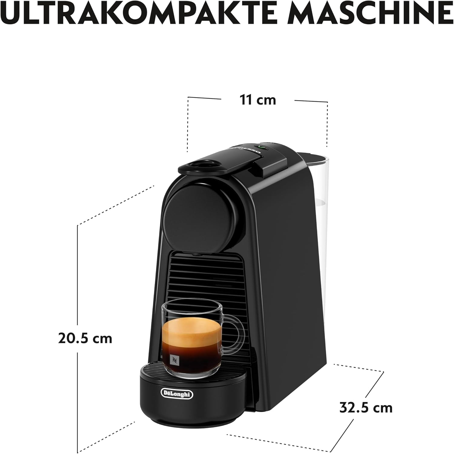 Macchina per caffè espresso con capsule Nespresso De'Longhi Essenza Mini, nera | Pressione della pompa 19 bar | Serbatoio dell'acqua 0,6 l | Per espresso e lungo | Piccola macchina per caffè espresso – Grandi momenti di caffè | EN85.B