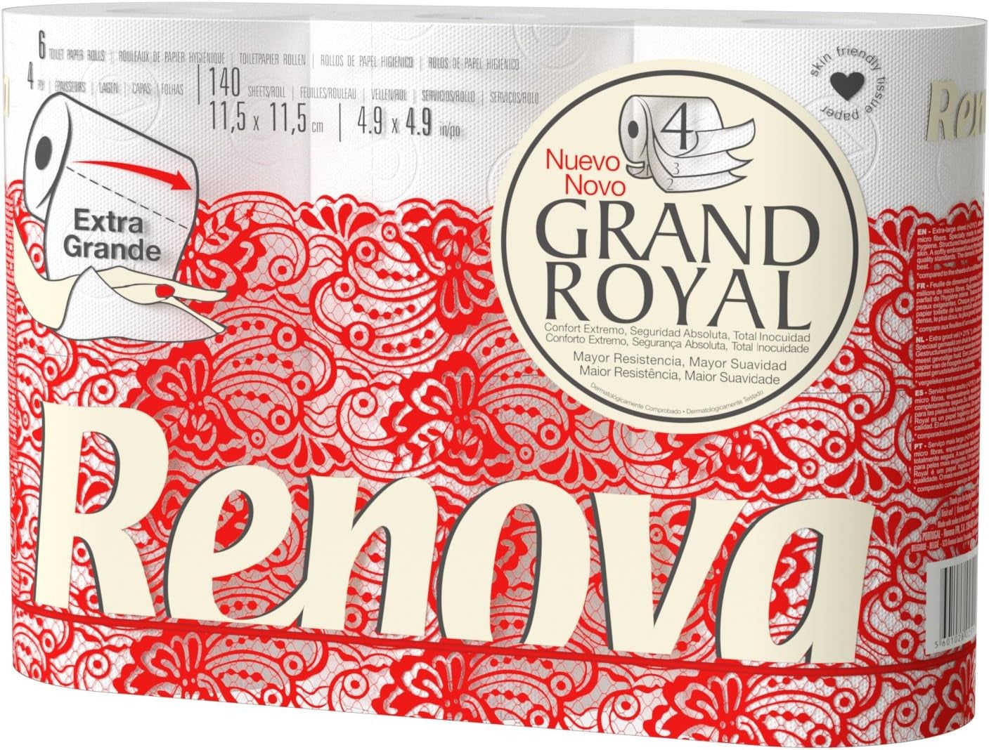 Carta igienica Renova Renova Grand Royal 4 veli - 6 rotoli, Large (confezione da 5)