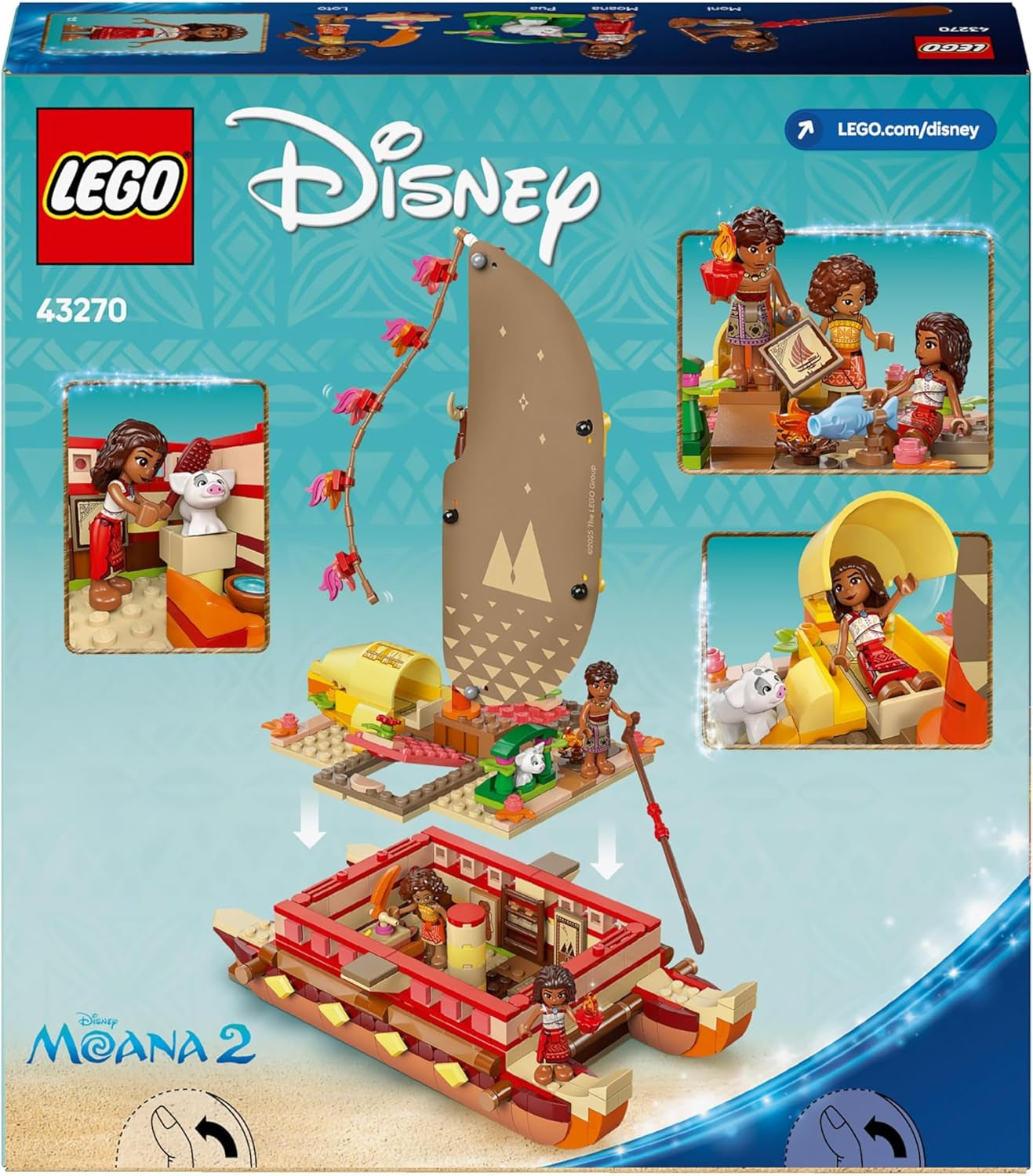 LEGO® Disney Moana 2: La zattera delle avventure di Moana - Barca giocattolo con vele, ponte rimovibile, falò e 3 mini-doll tra cui Loto e Moni - Regalo per ragazze 6+ e fan - 43270 Set di costruzione Beuche den LEGO-Store