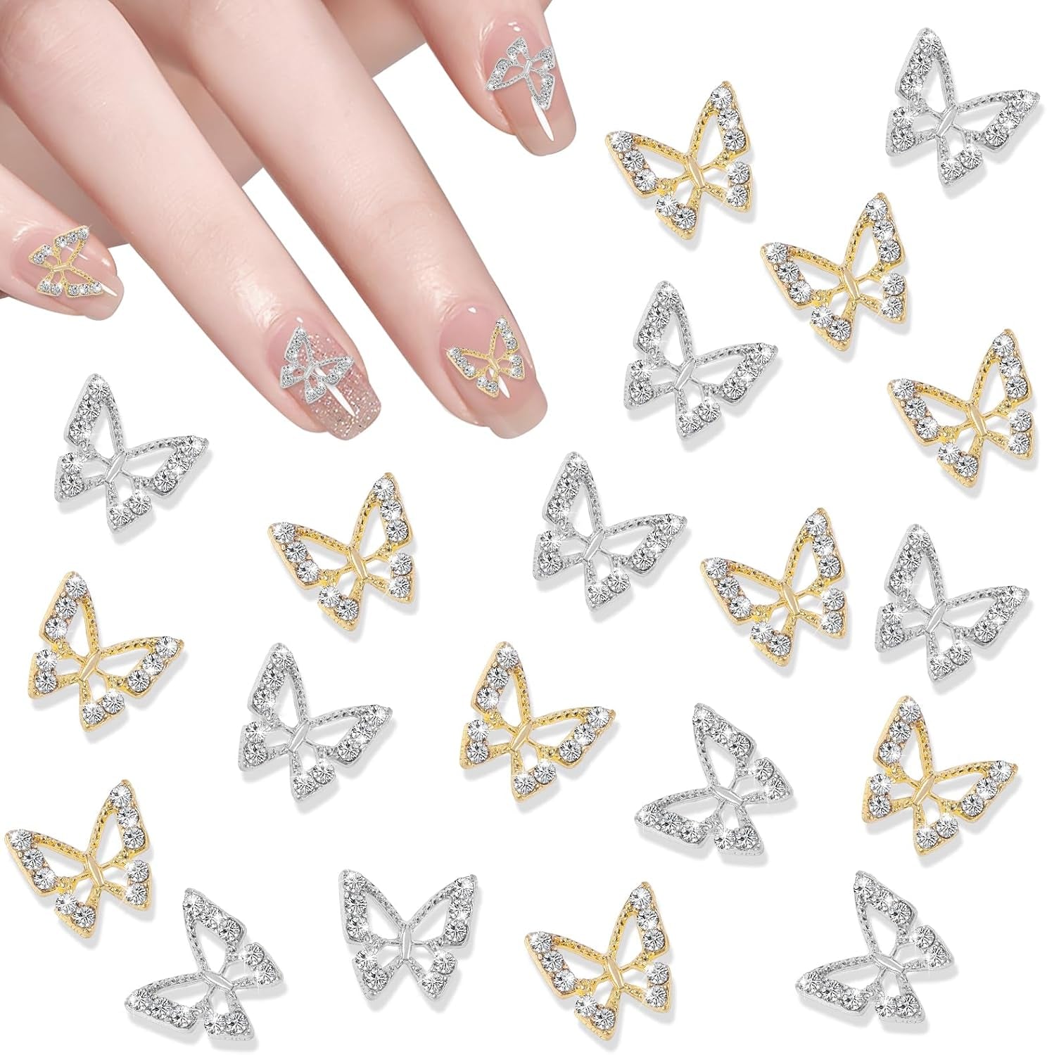 20 pz. Glitter Farfalla Ciondoli per Unghie, Strass per Nail Art, Pietre per Unghie, Farfalla Nail Art, Strass, Ciondoli per Unghie di San Valentino, Decorazione Fai da Te per Custodia per Cellulare