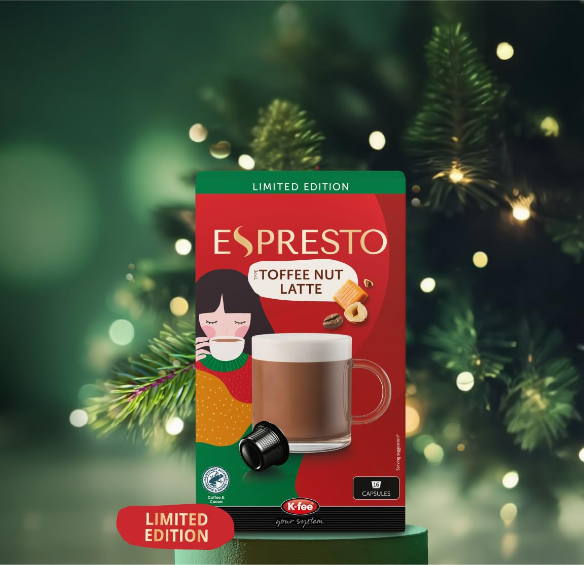 ESPRESTO Toffee Nut Latte, compatibile con K-fee e ALDI EXPRESSI*, caffè latte aromatizzato, certificato RFA, 96 capsule