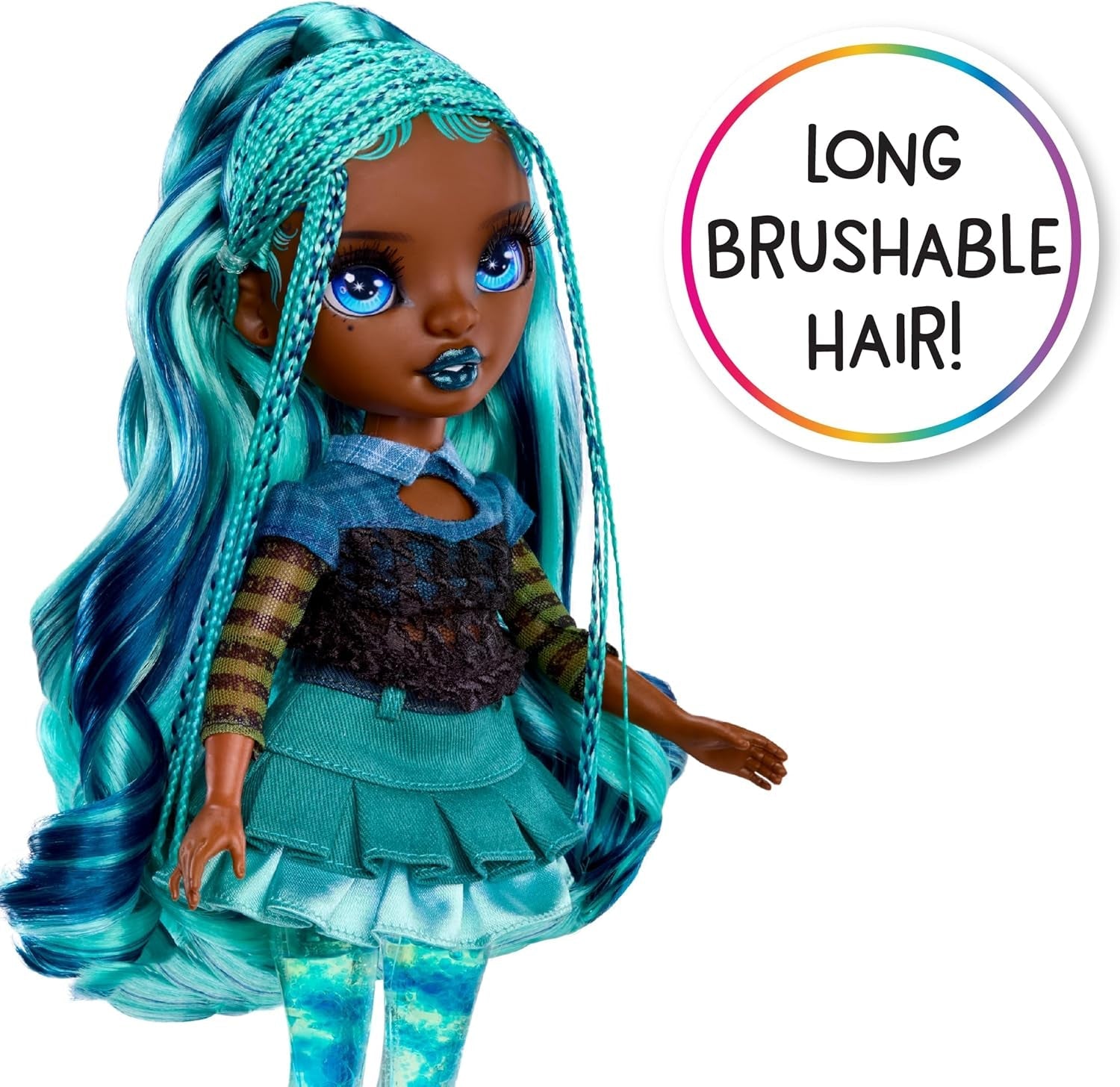 Bambola Arcobaleno Scintillante e Brillante - Misty - Bambola alla moda da 28 cm con capelli turchesi e bolle magiche in piedi, vestiti colorati e gioco da collezione per 4-12 anni