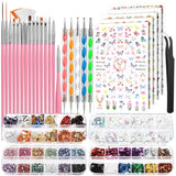 FANDAMEI Pinsel Für Gelnägel, 15 pz Nagel Pinsel, 5 Blätter Nagelsticker, Strasssteine ​​​​Nägel, Nageldesign Set, Nageldesign Zubehör, Nail Art Pinsel Set, Nailart Pinsel und Dekorationen Set