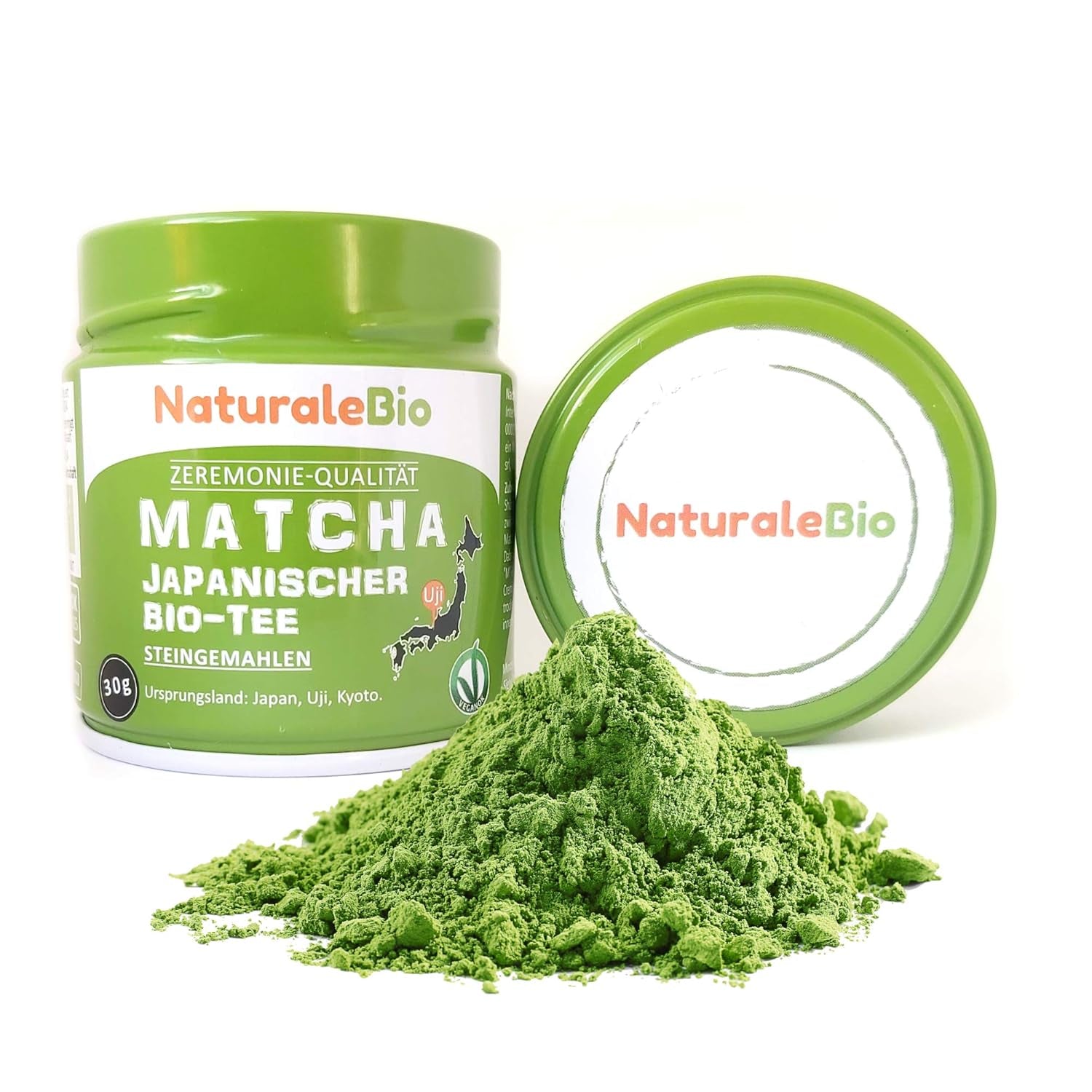 Polvere di Tè Matcha Grado Cerimoniale Naturalebio Tè verde originale dal Giappone. Polvere di tè verde matcha di grado cerimoniale prodotta a Uji, Kyoto. Ideale per bere, cucinare e bere latte. Scatola da 30 gr.
