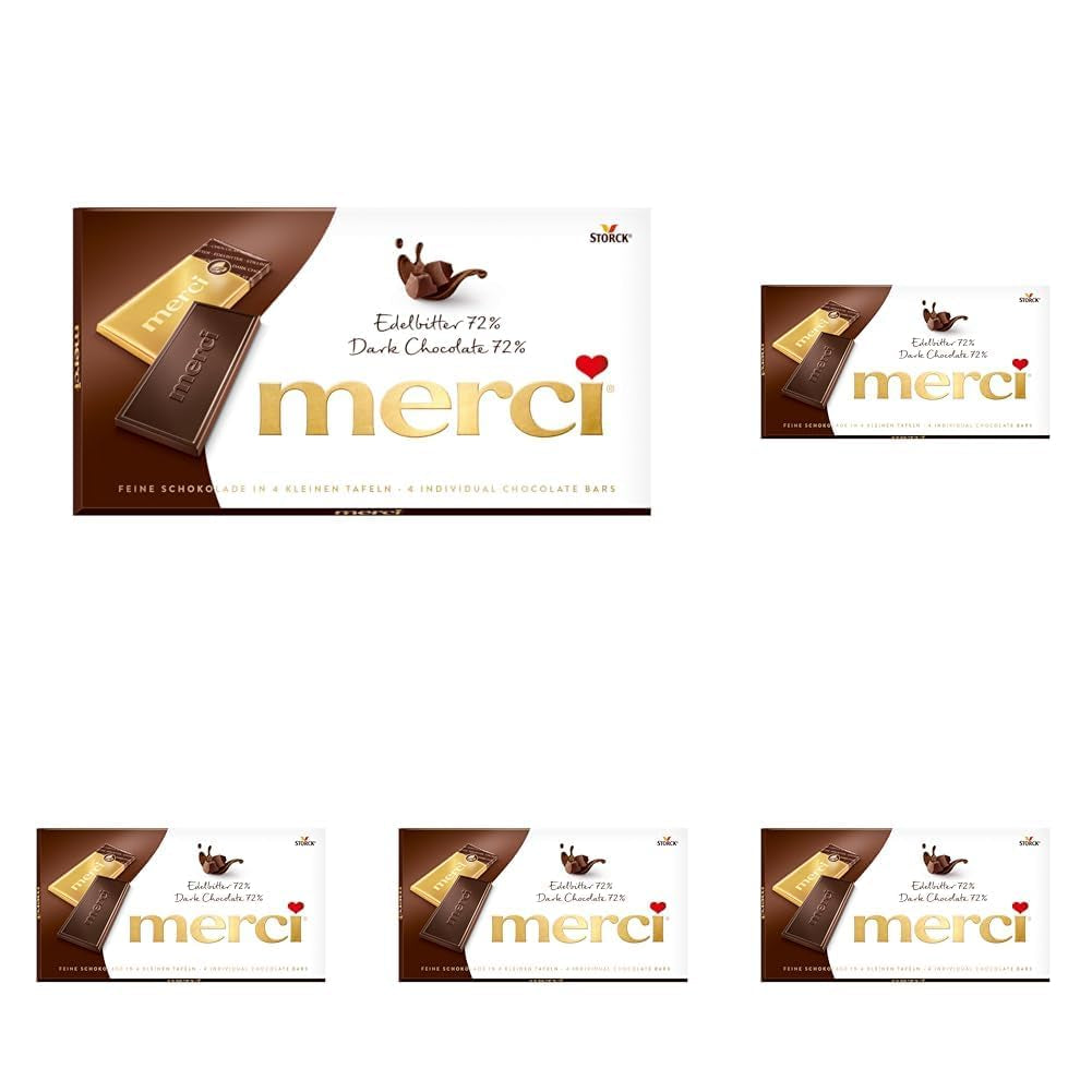 Tavolette di cioccolato fondente 72% – 5 x 100 g – Quadretti di finissimo cioccolato fondente – Cioccolato avvolto in lamina d'oro