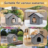 Katzenhaus Outdoor Winterfest, Katzenhöhle, Hundehöhle mit Abnehmbarem Plüschkissen, Wasserdicht Wetterfester, Hundehütte Indoor, Hundehaus für Drinnen/Indoor 35x30x35cm (Grigio, S)