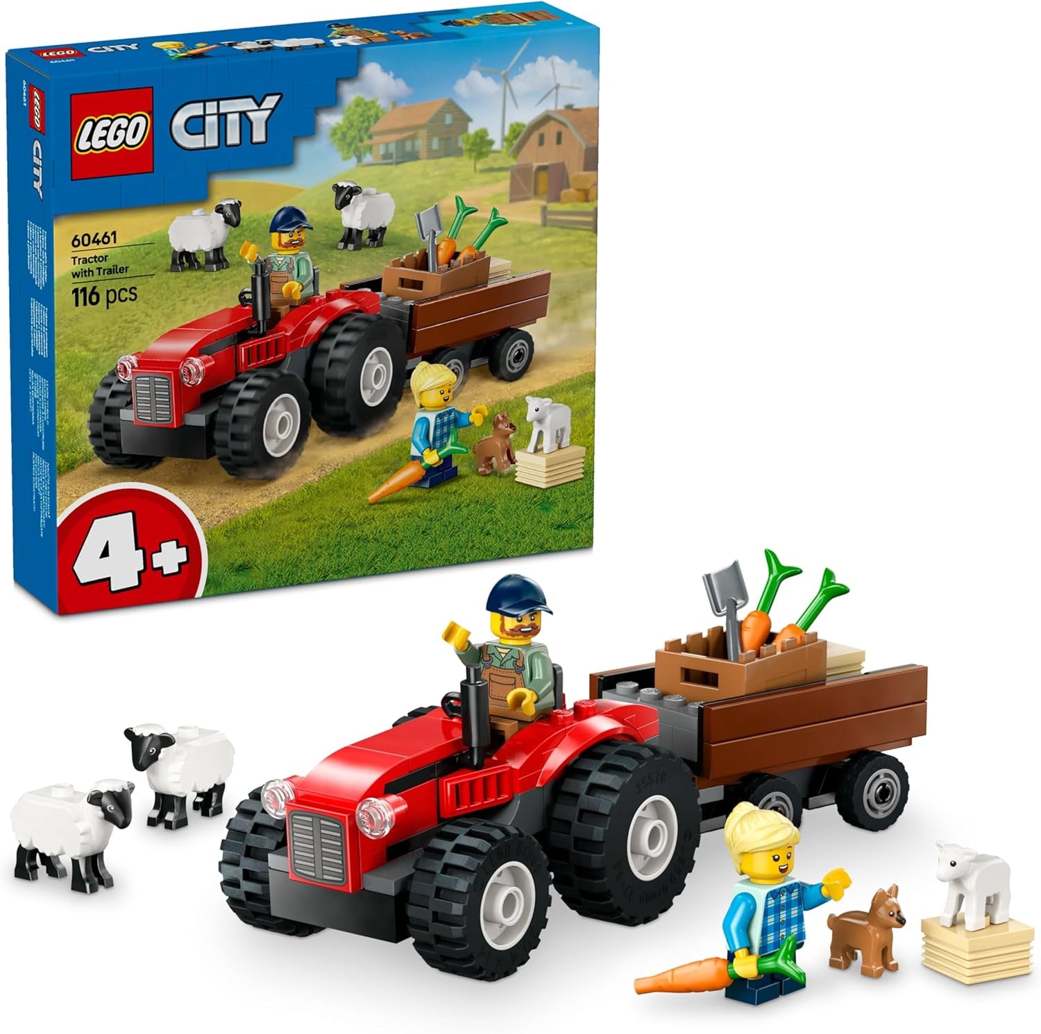 Trattore LEGO City con rimorchio - Giocattolo della fattoria con trattore e personaggi di animali - Set di gioco Montessori per ragazzi e ragazze dai 4 anni - Regalo con 2 minifigure 60461 Set da costruzione Besuche den LEGO-Store Titolo predefinito