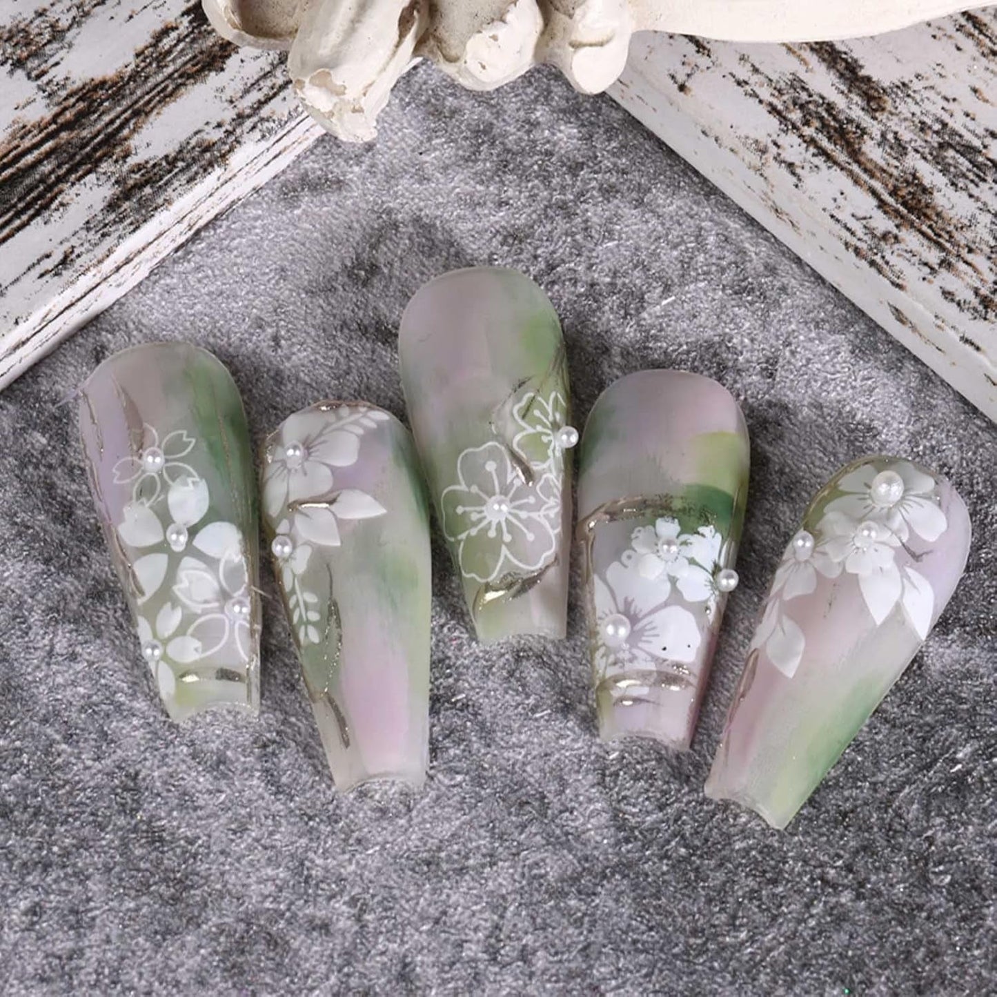 JMEOWIO Nagelsticker Frühling Weiße Blume 9 Blatt Nail Art Sticker Selbstklebend Nagelaufkleber Sommer Blumen Dekoration Nageldesign Zubehör