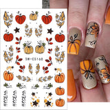 Adesivi per unghie autunnali 3D Adesivi per unghie foglie di zucca Linea geometrica Fiori Adesivi per unghie Design del Giorno del Ringraziamento Adesivi per unghie Autunno Zucca per unghie Accessori per unghie Nail Art