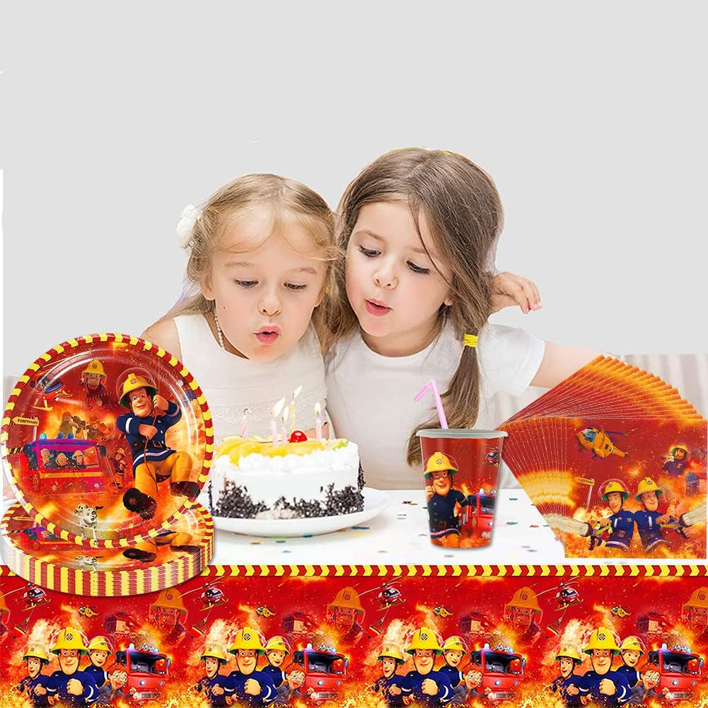 Set di stoviglie per feste a tema pompiere Decorazioni per feste di compleanno pompiere 61 pezzi per 20 ospiti