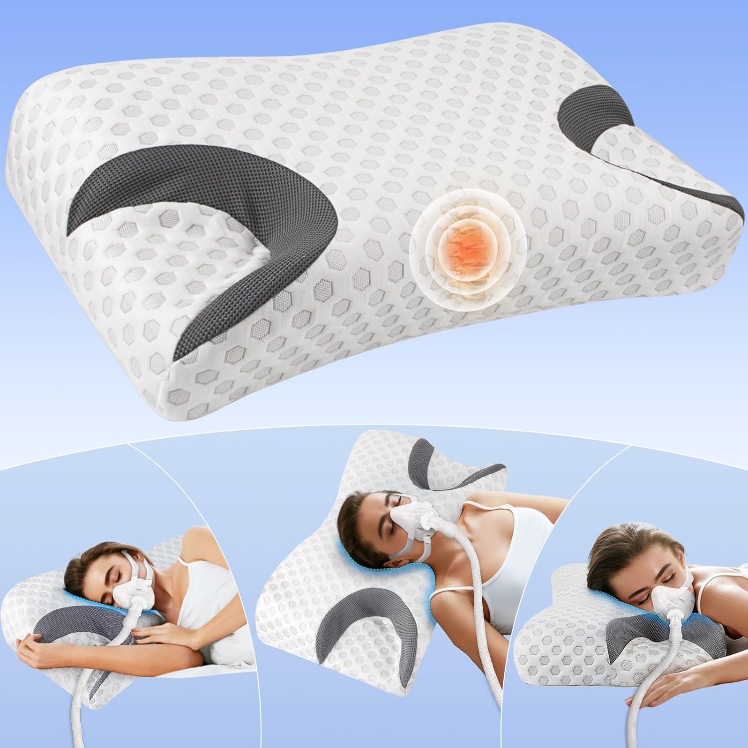 Cuscino antirughe Hydomi Cuscino di bellezza antietà 2 in 1 Cuscino di supporto per il collo ortopedico Cuscino per dolori al collo e alle spalle Cuscino in memory foam per mantenere la testa dritta Cuscini ortopedici cervicali Naty Shop Bianco