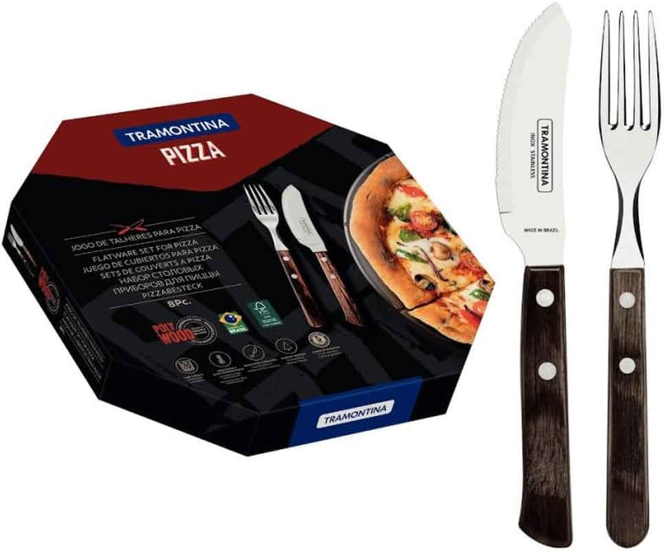 Tramontina PIZZA Besteck, Set da 8 pezzi, per 4 persone, Rostfreier Edelstahl, Fsc-Zertifizierte Holzgriffe, Spülmaschinenfest Kitchen Naty Shop