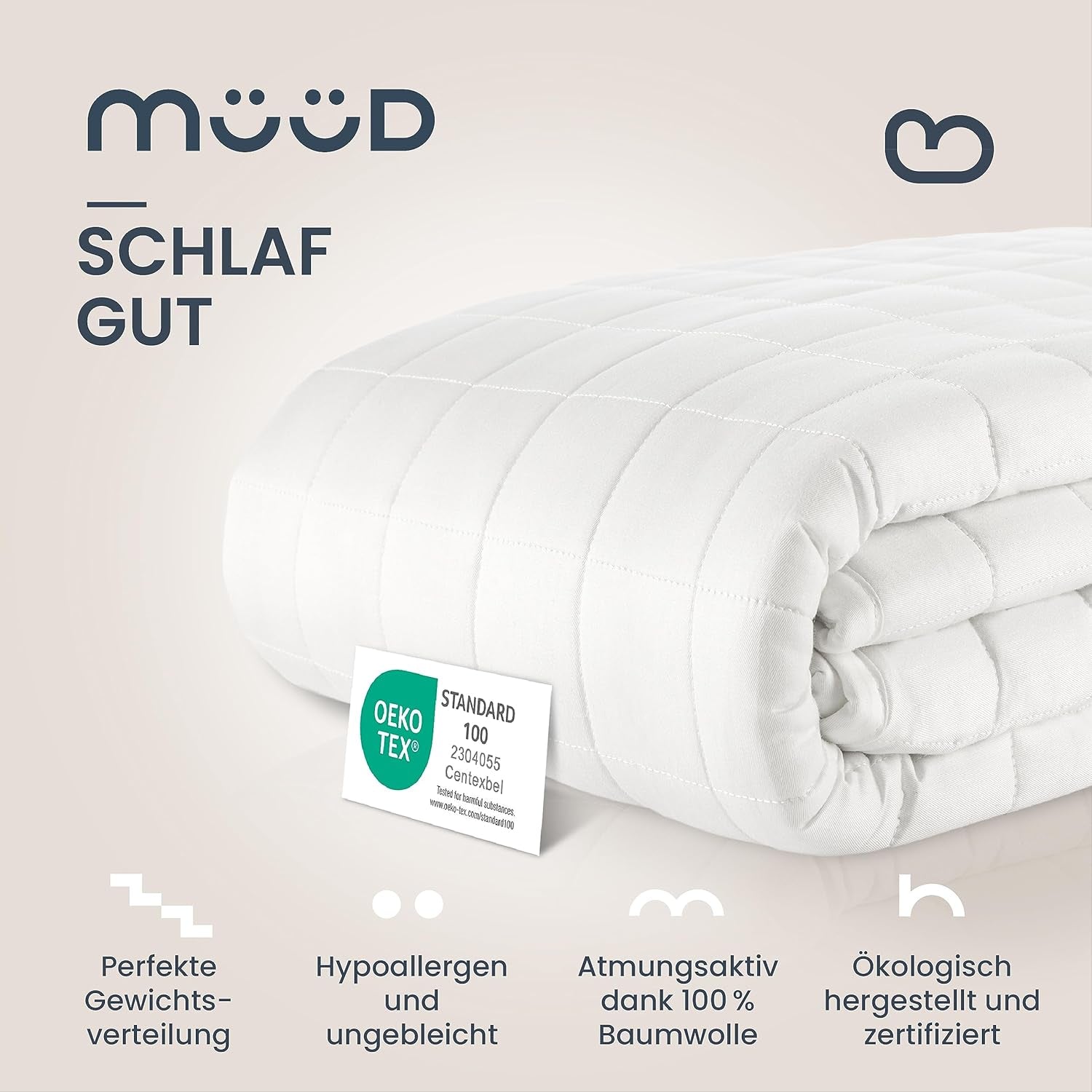 Coperta terapeutica da 7 kg I 135X200Cm I Per un sonno ristoratore I Coperta ponderata di alta qualità in cotone traspirante I Antistress e terapeutica - Inclusa scatola di imballaggio con maniglia per il trasporto Letti e coperte Besuche den müüd-Store