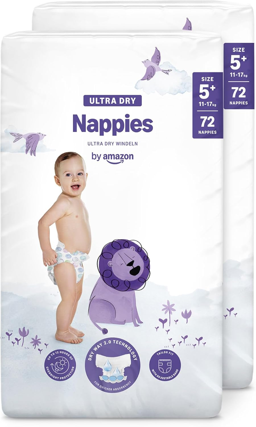 Pannolini Amazon Ultra Dry, taglia 1 (2-5 kg) - Scatola mensile, bianco, 96 pezzi (2 confezioni da 48) (ex marchio Mama Bear, prodotto identico)