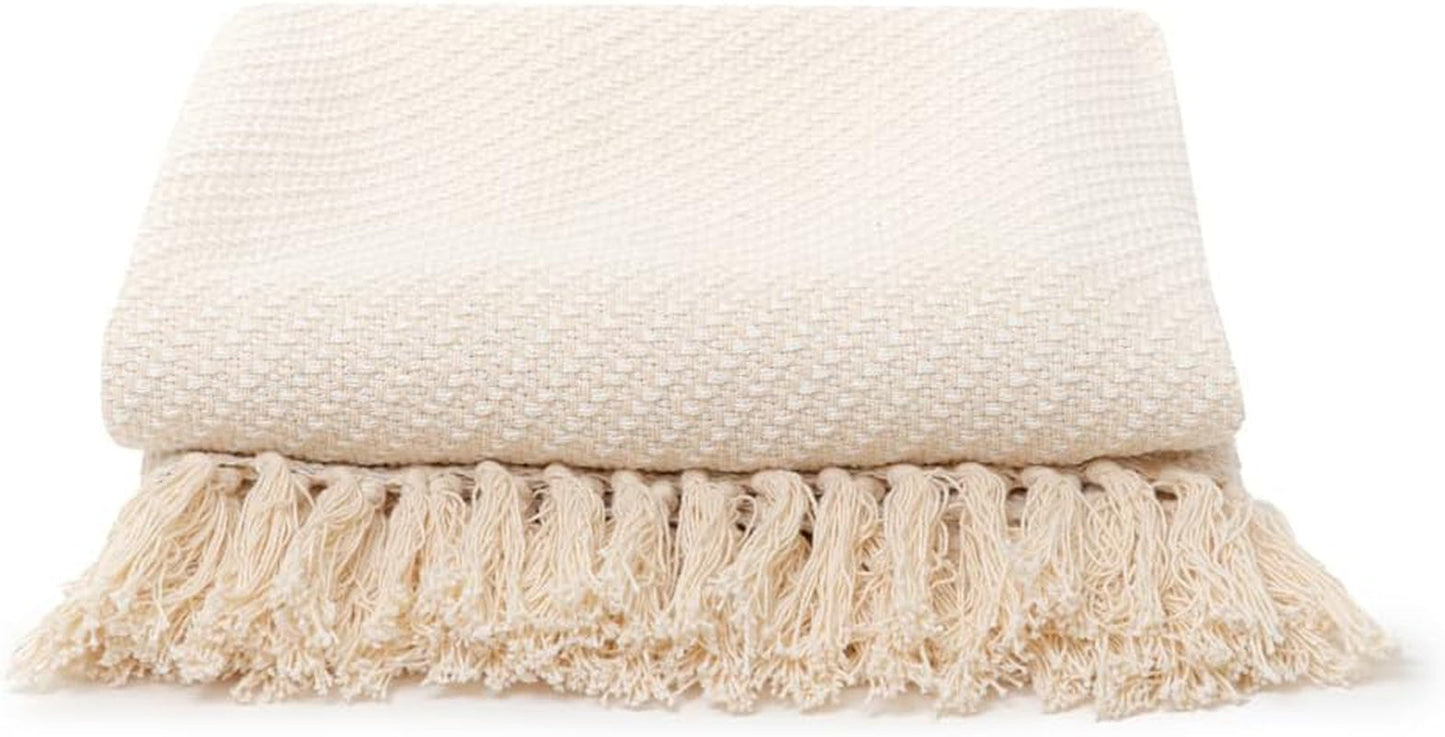 HOMLA Morris Plaid Coperta in cotone con frange - Coperta morbida e confortevole Coperta in cotone - tessuto pregiato 130 X 170 cm Ecru Letti e coperte Besuche den HOMLA-Store