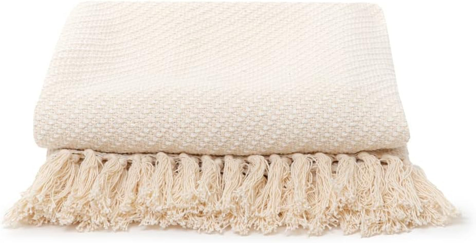 HOMLA Morris Plaid Coperta in cotone con frange - Coperta morbida e confortevole Coperta in cotone - tessuto pregiato 130 X 170 cm Ecru Letti e coperte Besuche den HOMLA-Store