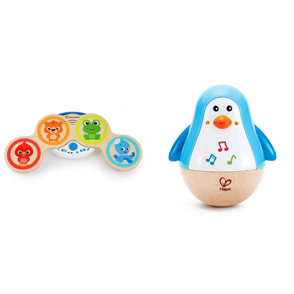 Baby Einstein Giocattolo musicale Magic Touch con tamburo di legno da 6 mesi e Hape Penguin Wobbler musicale, melodia colorata oscillante, Giocattolo Roly-Poly da 6 mesi Bebe Naty Shop Toys Titolo predefinito