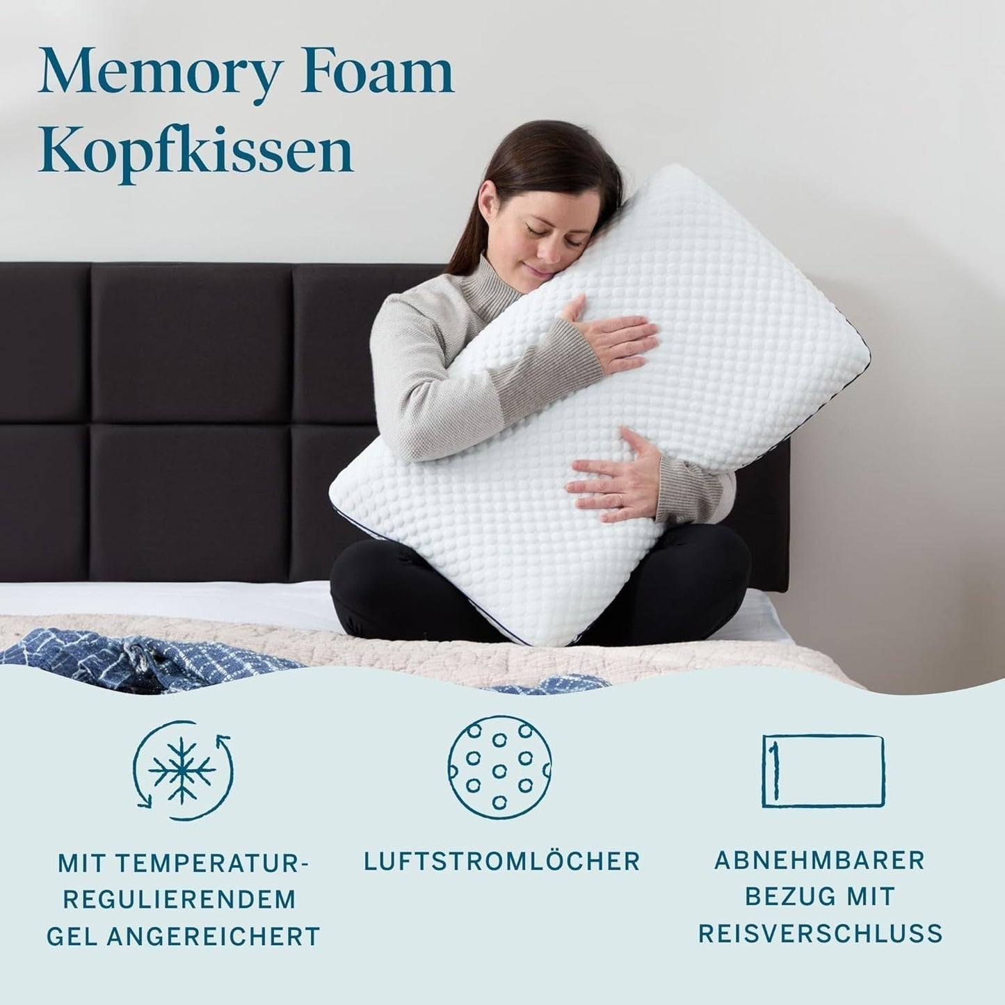 Cuscino LUCID memory foam con gel 40x60 cm - traspirante - effetto rinfrescante - fodera lavabile - cuscino certificato Oeko-Tex, bianco