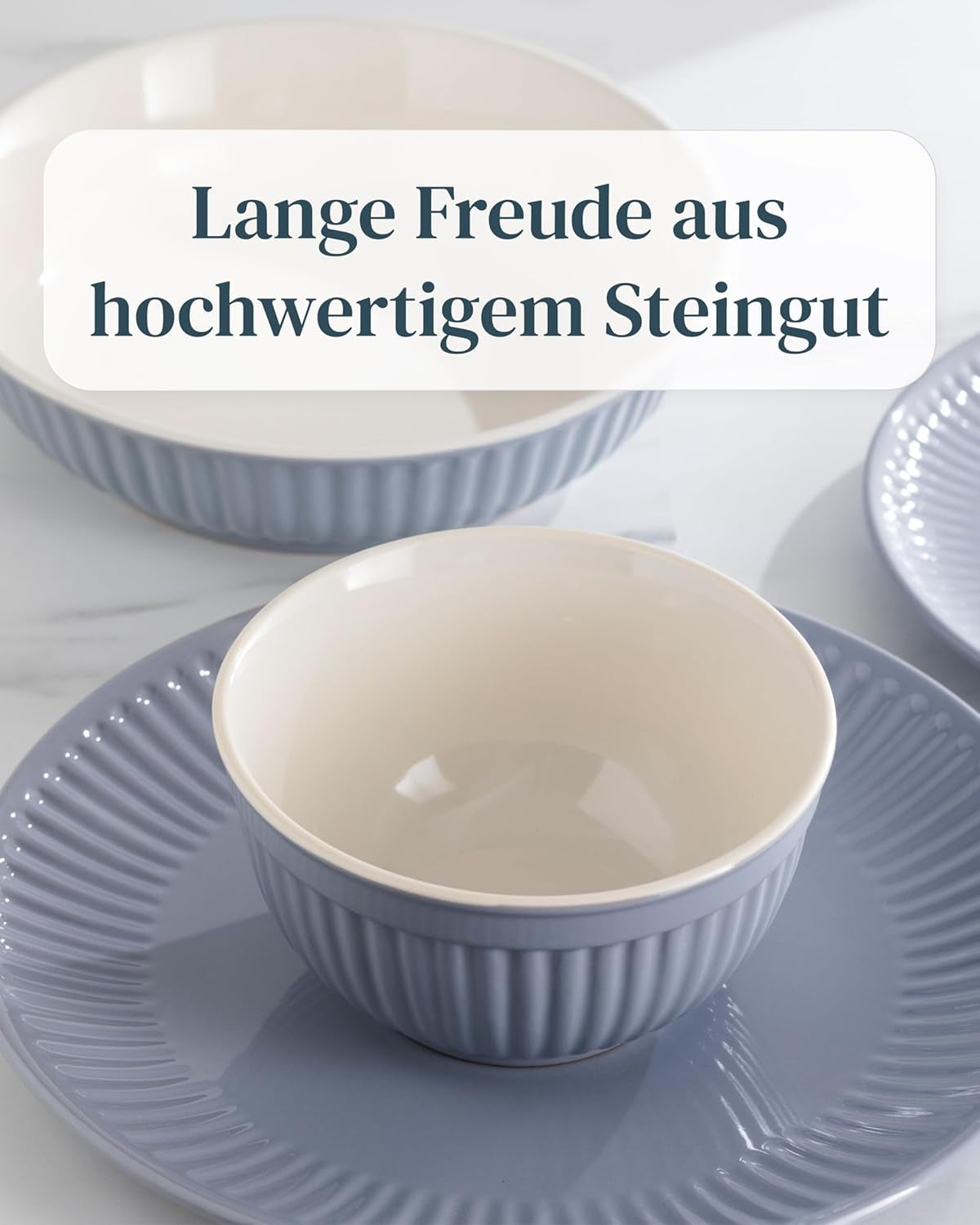 Servizio tavola in ceramica per 6, Hygge, 24 pezzi. VINCITORE DEL TEST Set di stoviglie e piatti in gres scandinavo da sogno, servizio da tavola per 6 set di stoviglie Pure Living in grigio blu