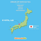 Polvere di Tè Matcha Grado Cerimoniale Naturalebio Tè verde originale dal Giappone. Polvere di tè verde matcha di grado cerimoniale prodotta a Uji, Kyoto. Ideale per bere, cucinare e bere latte. Scatola da 30 gr.