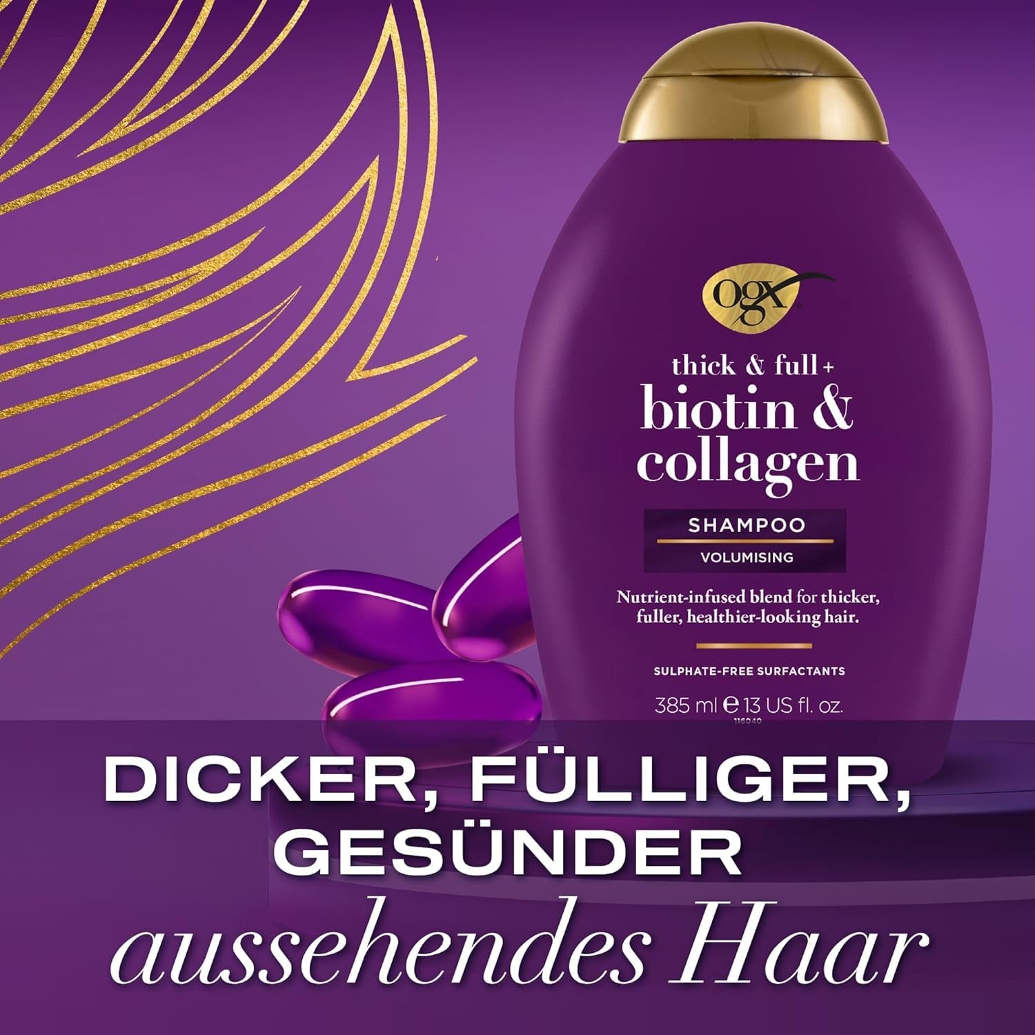 OGX Biotin & Collagen Shampoo (385 Ml), Shampoo rinforzante per capelli fini e sottili OGX Doccia e bagno