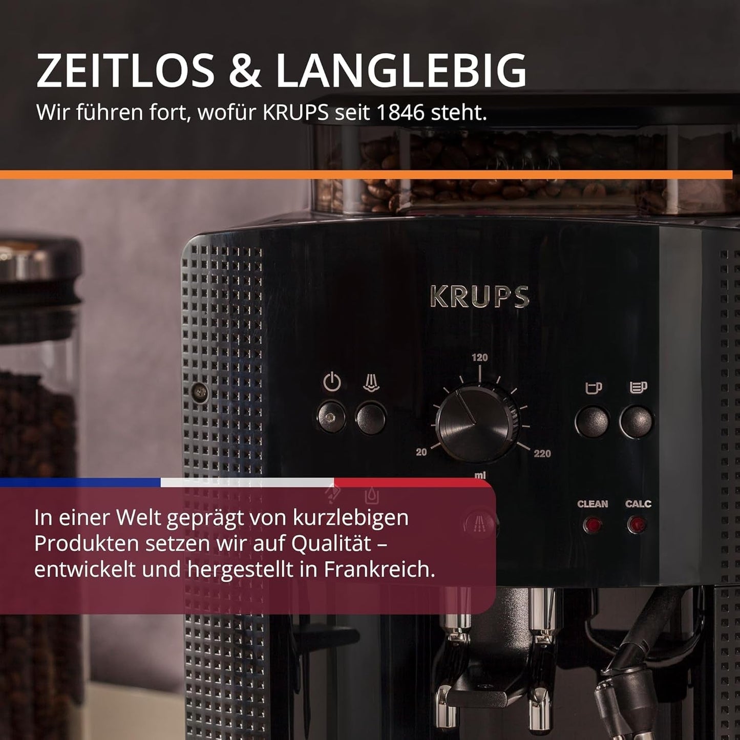 Macchina per caffè espresso automatica KRUPS Arabica Picto, design compatto, facile da usare, controllo rotativo regolabile intuitivo, montalatte, funzione 2 tazze, macchina per caffè espresso, nero, EA810870