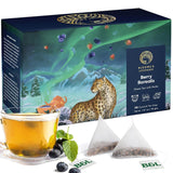 Blooms & Leopard Bustine di tè verde premium - Miscela di bacche boreali con ibisco, mirtillo, fragola e menta verde - 20 bustine di tè piramidali per tè caldo o freddo