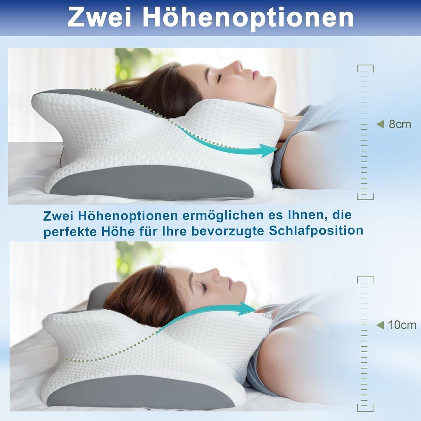 Cuscino in memory foam Cuscino per collo Cuscino ortopedico - Design ergonomico Forma cava Per chi dorme sul fianco, sulla schiena e sullo stomaco Cuscini ortopedici cervicali grigi Naty Shop