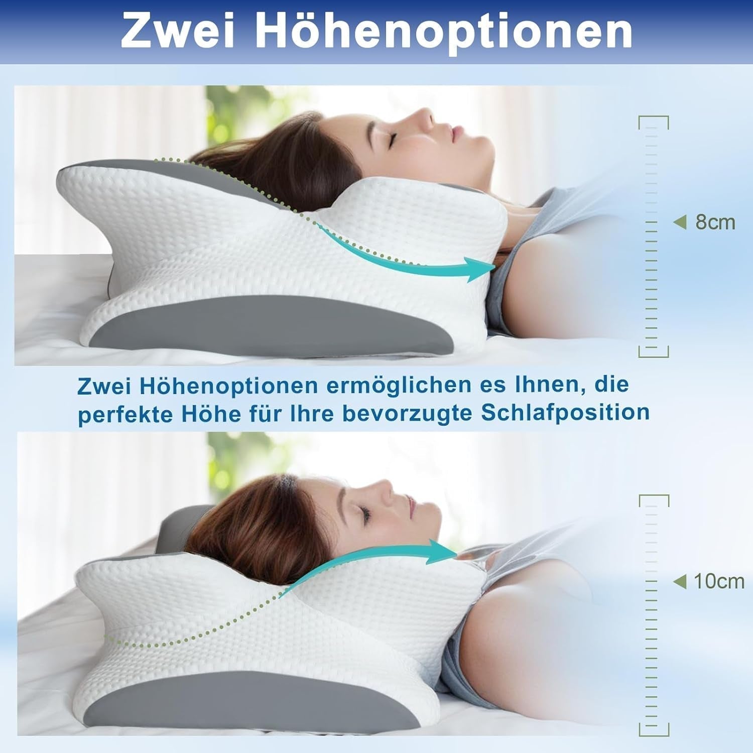 Cuscino in memory foam Cuscino per collo Cuscino ortopedico - Design ergonomico Forma cava Per chi dorme sul fianco, sulla schiena e sullo stomaco Cuscini ortopedici cervicali grigi Naty Shop