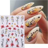 JMEOWIO 3D Nagelsticker Blumen Nail Art Sticker Selbstklebend Nagelaufkleber 5D Stereoscopico Frühling Sommer Dekoration Nageldesign Zubehör 4 Blatt