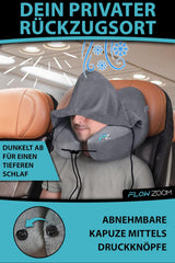 FLOWZOOM AIR Cuscino cervicale gonfiabile con cappuccio - Cuscino cervicale da aereo - Cuscino da viaggio - Cuscino cervicale da viaggio gonfiabile rapido - Cuscino aereo - Cuscino da viaggio - Cuscino cervicale per adulti (Grigio) Cuscini ortopedici cervicali Naty Shop
